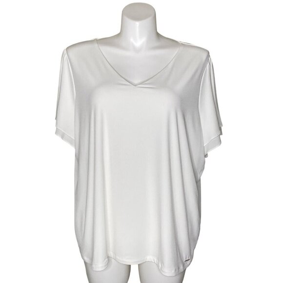 Calvin Klein Short Flutter Sleeve Top, NWT $64 V-Neckline Women's Size 2X - Picture 1 of 9